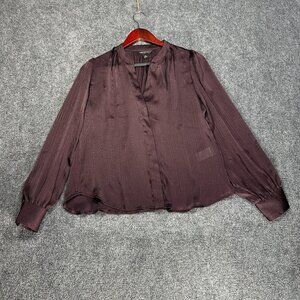 Banana Republic Top Womens XS Blouse Dark Purple Shirred HIdden Buttons NEW